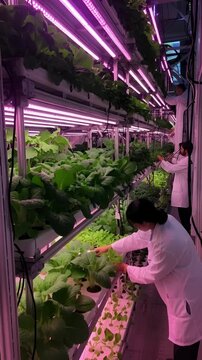 Vertical indoor farm hydroponics timelapse with grow lights