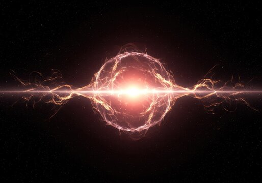 Abstract visualization of extreme gravitational compression, representing the limit of physics in a dense, dark space background, illustration, mass, origin