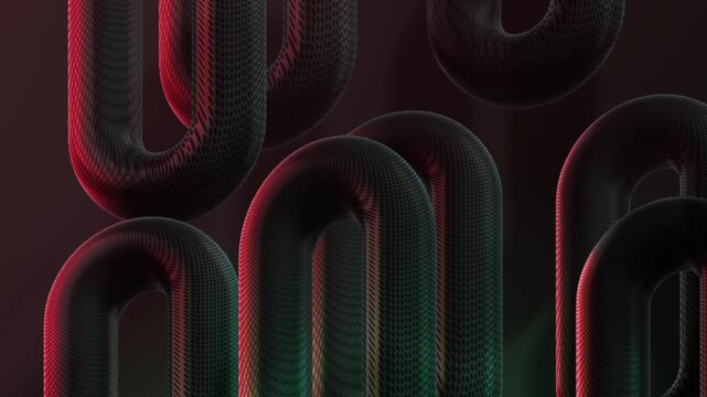 Dark textured chain links with red and green accent lighting hanging in a moody industrial space for security and connection concepts