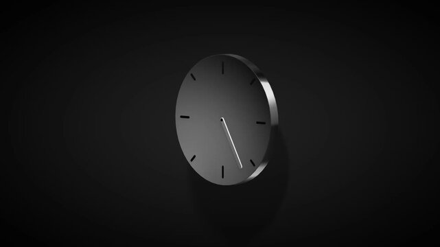 Sleek silver and black wall clock showing approximately ten past one on a dark background representing precision and luxury in modern corporate timekeeping