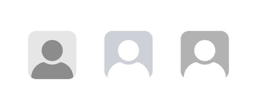 Default avatar account icon in gray square. Social media user profile symbol