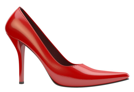Glossy Red Stiletto High Heel Shoe on Transparent Background, Fashion Footwear Concept
