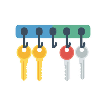 colorful keys hanging on a hook rack