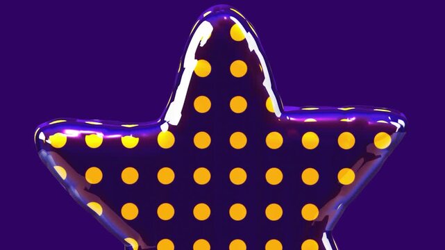 Extreme closeup of a glossy yellow polka dot star point with liquid highlights and vibrant purple background for abstract creative design and texture