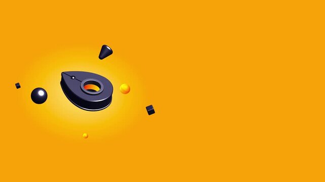 Professional 3D fountain pen nib illustration with floating shapes on a vast yellow background providing ample negative space for corporate branding and marketing