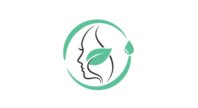 Natural Beauty Logo Woman's Profile with Leaf and Water Droplet