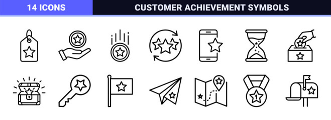 Fototapeta premium Loyalty Program Rewards and Gamification Gamified Benefits Neo-Line Art Outline Symbols for Customer Retention and Membership Achievement Systems