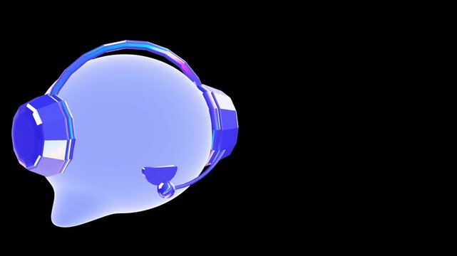 Side view of a translucent blue 3D headset icon with microphone representing modern telecommunications and remote professional services