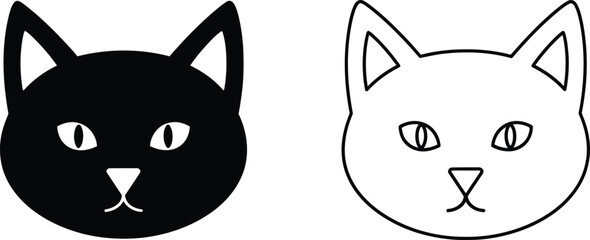 Fototapeta premium Minimalist Black and White Cat Head Icon Set Vector