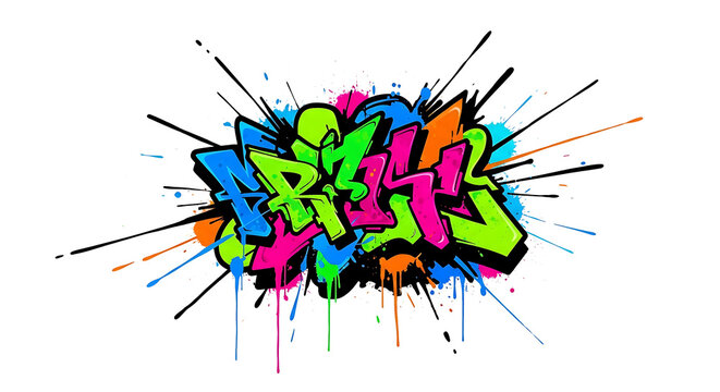 A vibrant graffiti art piece in the style of Street Art on transparent background