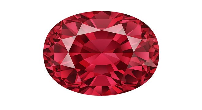 A large oval cut ruby gemstone in the style of Art Nouveau on transparent background