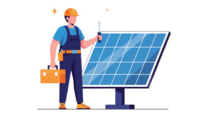 Renewable Energy Advocate: A skilled technician stands proudly beside a radiant solar panel, embodying the future of sustainable power and a brighter tomorrow. © Murshida