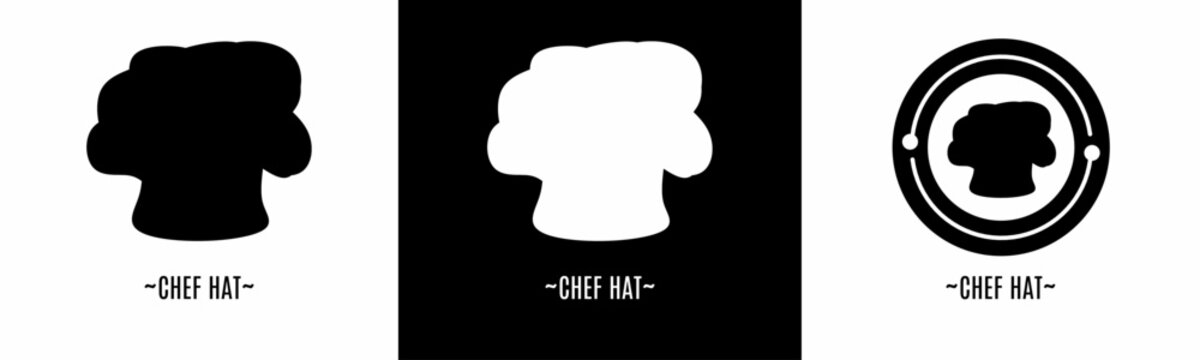 Chef hat logo set. Collection of black and white logos. Stock vector.