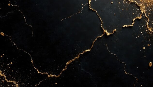 Elegant gold accents on black marble background , luxurious, high end