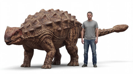 Fototapeta premium Ankylosaurus size comparison with human silhouette prehistoric dinosaur scale illustration