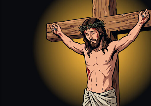 Jesus Christ on the Cross Crucifixion Illustration. Semana Santa. Holly week