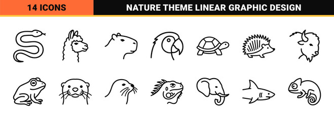 Fototapeta premium Minimalist Animal Profile Monoline Symbols Featuring Uniform Stroke Weight and Sophisticated Linear Geometry for Branding and Wayfinding