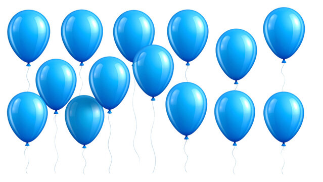 Eight stages of blue balloon inflation process sequence from flat to full and floating flat vector illustration isolated on white background for party theme