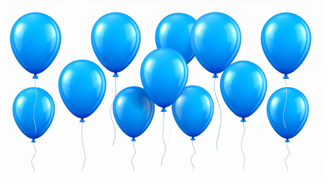 Eight stages of blue balloon inflation process sequence from flat to full and floating flat vector illustration isolated on white background for party theme