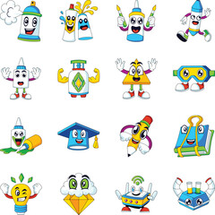 Fototapeta premium Pack of Learning Tools Flat Style Illustrations 