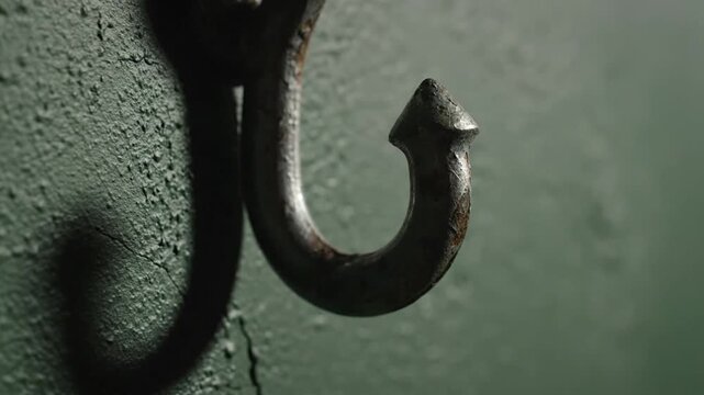 Close up of a metal hook on a wall.