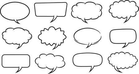 Fototapeta premium A collection of 12 blank comic book style speech bubbles in various shapes and sizes for creative writing and design projects