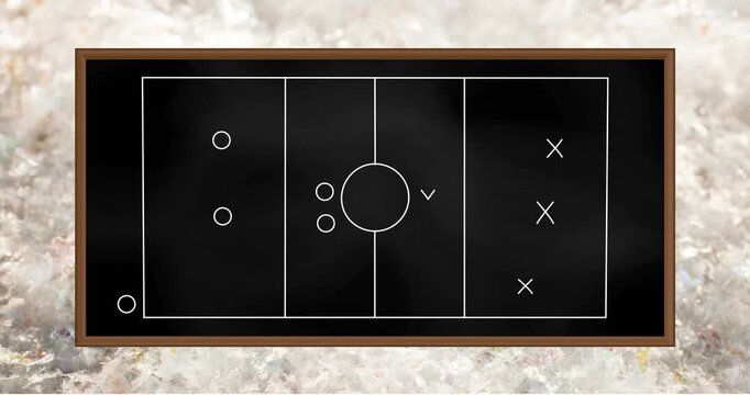 Animation of game plan on black board over grey background