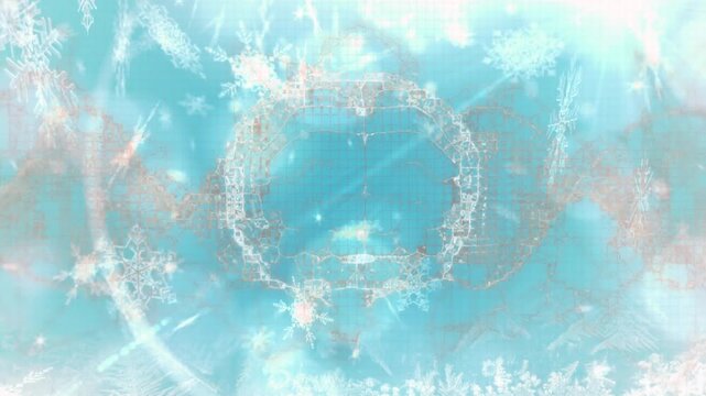 Animation of waves and snowflakes in light blue space