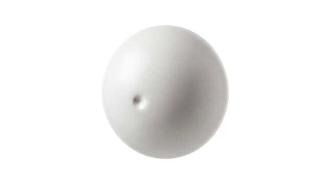 Pristine white sphere revealing a curious dark dimple in its smooth surface, suspended in a timeless void