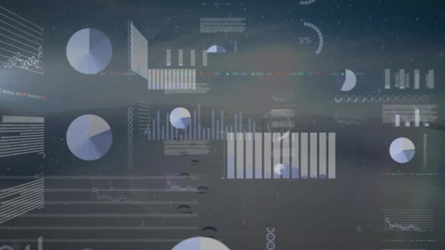 This digital animation shows snow falling in a calm snowy landscape at night