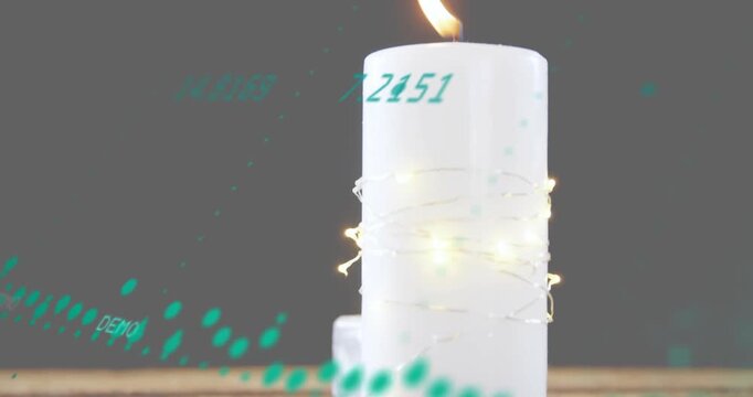 Flame igniting cylinder casting glow while green numbers streaming representing data monitoring