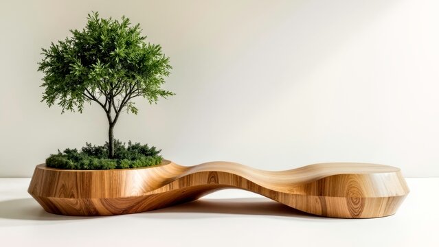 Wooden tree landscape arc stool device with plain walls