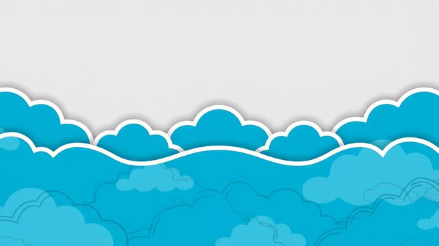 Abstract blue wavy clouds border on white clean background