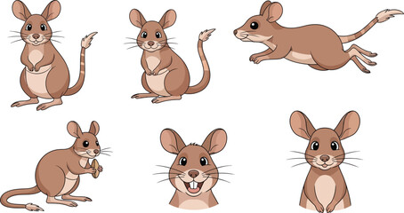 Obraz premium Mouse cartoon character set isolated vector