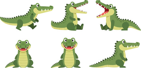 Fototapeta premium Crocodile cartoon character set isolated vector