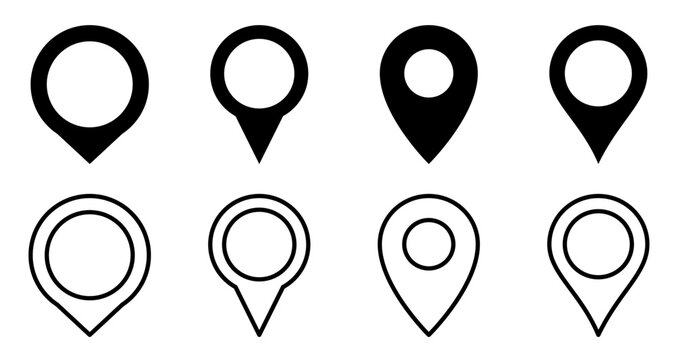 Set of map pin location icons. Modern map markers on a white background. Map pin icon. Location icon. GPS location symbol collection. Vector illustration