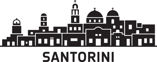 Santorini island skyline silhouette with traditional architecture and domes, vector illustration © MC Creative