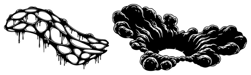 Organic dripping web structure and dark smoke cloud crater in graphic ink style © AdrianGebert