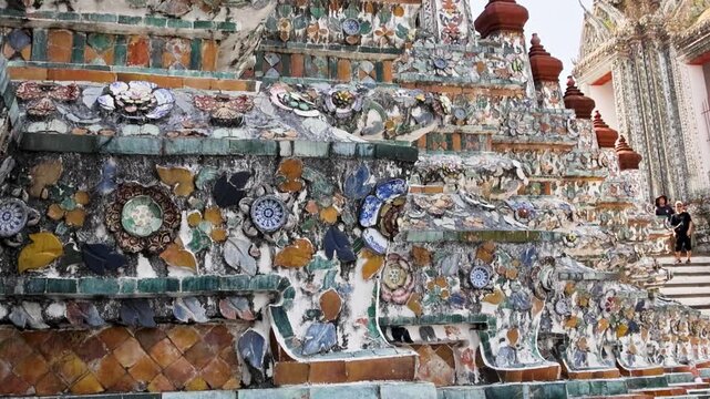 Intricate tile border showcasing shards and aged glazed decoration Wat Arun