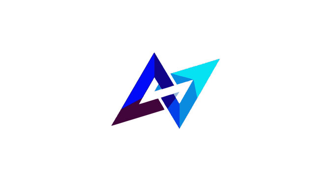 Abstract geometric logo design featuring interlocking blue and purple arrows forming a stylized 'N' or lightning bolt.