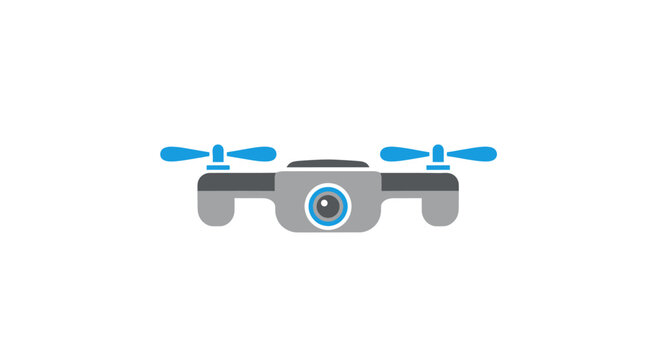 A graphic illustration depicting a drone with propeller, camera lens, and simple design