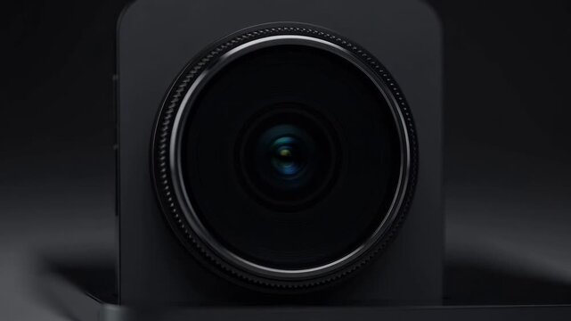 ?Smooth camera lens rotation closeup on a black background
