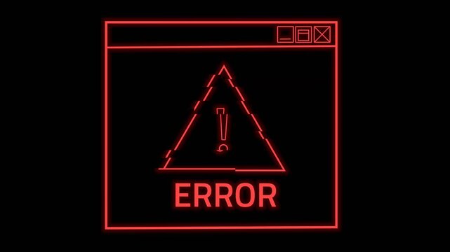 ​Glitching red neon computer error alert message