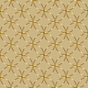 Seamless luxury geometric pattern of overlapping golden circles arranged in a repeating grid on a beige background