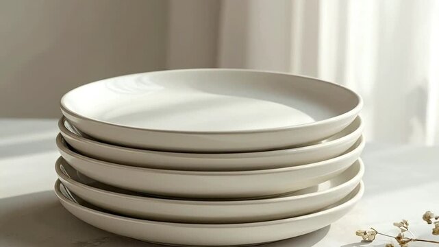 A stack of minimalist white plates showcasing elegant simplicity.