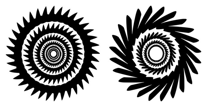 Circular saw blade gear shapes with sharp teeth in abstract graphic style