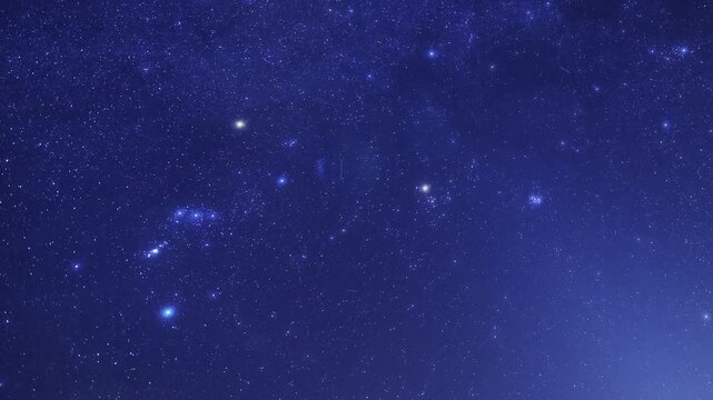 Orion constellation startrails with airplane and satellite trails. Time-lapse video.