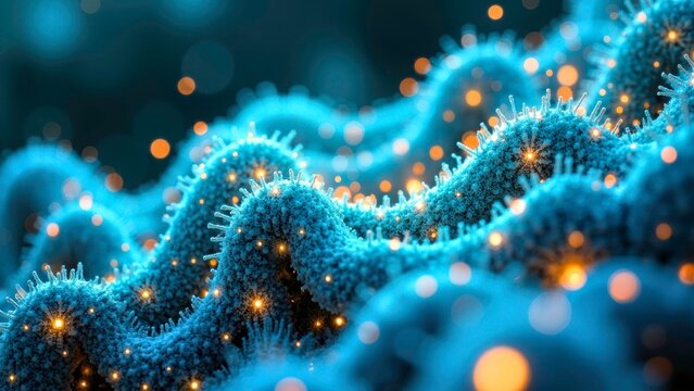 Blue gold cluster shaped micro technology illustration