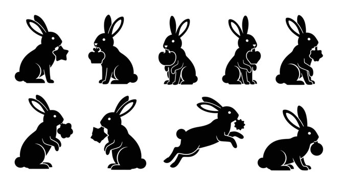 Collection of rabbit silhouettes in various poses.