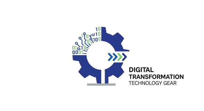 Digital transformation technology gear logo design on white background for IT business